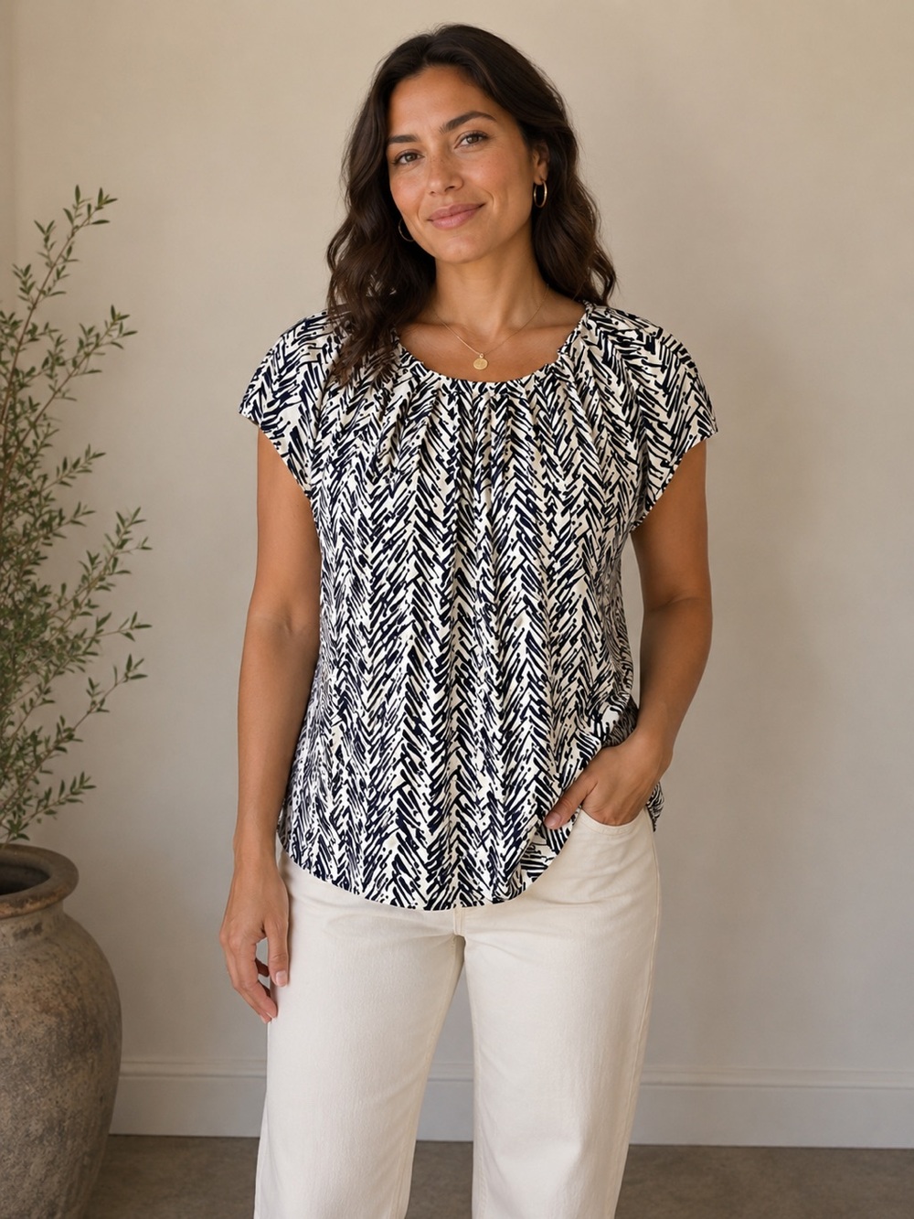 Bianca Nygard Black and Cream Patterned Women's Top 12